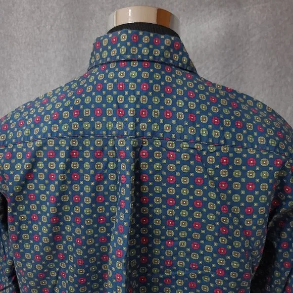 Dockers Mens Medium Blue Green Diamond Geometric Long Sleeve Button Up Shirt - Picture 7 of 11